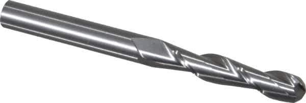 Atrax - 3/8" Diam, 1-3/4" LOC, 2 Flute Solid Carbide Ball End Mill - Uncoated, Single End, 4" OAL, 3/8" Shank Diam - USA Tool & Supply