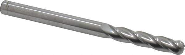 Atrax - 5/16" Diam, 1-5/8" LOC, 4 Flute Solid Carbide Ball End Mill - Uncoated, Single End, 4" OAL, 5/16" Shank Diam - USA Tool & Supply