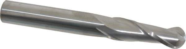 Atrax - 3/8" Diam, 1-1/8" LOC, 2 Flute Solid Carbide Ball End Mill - Uncoated, Single End, 3" OAL, 3/8" Shank Diam - USA Tool & Supply