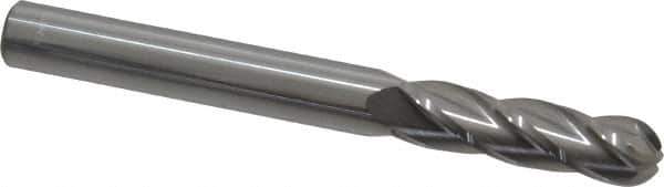Atrax - 5/16" Diam, 1-1/8" LOC, 4 Flute Solid Carbide Ball End Mill - Uncoated, Single End, 3" OAL, 5/16" Shank Diam - USA Tool & Supply