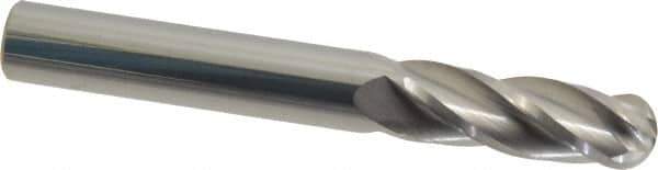 Atrax - 3/8" Diam, 1-1/8" LOC, 4 Flute Solid Carbide Ball End Mill - Uncoated, Single End, 3" OAL, 3/8" Shank Diam - USA Tool & Supply
