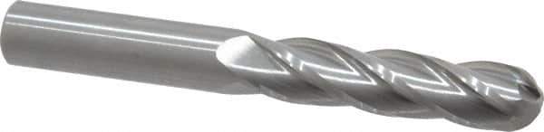 Atrax - 1/2" Diam, 2" LOC, 4 Flute Solid Carbide Ball End Mill - Uncoated, Single End, 4" OAL, 1/2" Shank Diam - USA Tool & Supply
