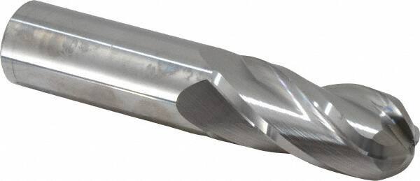 Atrax - 1" Diam, 2-1/4" LOC, 4 Flute Solid Carbide Ball End Mill - Uncoated, Single End, 5" OAL, 1" Shank Diam - USA Tool & Supply