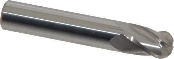 Atrax - 7/16" Diam, 5/8" LOC, 4 Flute Solid Carbide Ball End Mill - Uncoated, Single End, 2-1/2" OAL, 7/16" Shank Diam - USA Tool & Supply