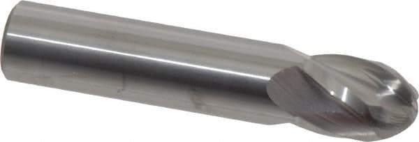 Atrax - 1/2" Diam, 5/8" LOC, 4 Flute Solid Carbide Ball End Mill - Uncoated, Single End, 2-1/2" OAL, 1/2" Shank Diam - USA Tool & Supply