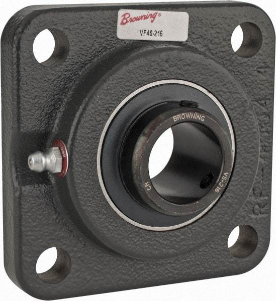 Browning - 1" ID, 3-3/4" OAL x 3-3/4" OAH 4-Bolt Flange - 1,651 Lb Static Cap, 2,801 Lb Dyn Cap, 2-3/4" Btw Mnt Hole Ctrs, Cast Iron - USA Tool & Supply