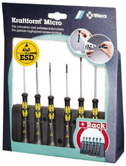 Wera - 6 Piece Phillips & Slotted Screwdriver Set - Blade Sizes: Width mm 1.2, 1.2, 1.8 & 2.5, Bit Sizes: Philips #0 to #1, Metric Length mm: 40, 60 & 80mm - USA Tool & Supply