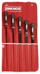 Simonds File - 5 Piece American Pattern File Set - 8" Long, Bastard Coarseness, Set Includes Half Round, Mill, Round, Square - USA Tool & Supply