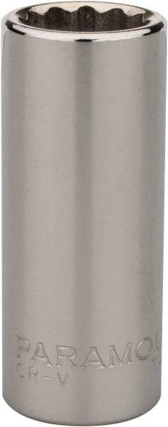 Paramount - 1/2", 3/8" Drive, Deep Hand Socket - 12 Points, 1-15/16" OAL, Steel, Chrome Finish - USA Tool & Supply