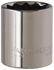 Paramount - 3/8" Drive, Standard Hand Socket - 12 Points, 1-3/16" OAL, Steel, Chrome Finish - USA Tool & Supply