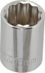 Paramount - 3/8" Drive, Standard Hand Socket - 12 Points, 1-3/16" OAL, Steel, Chrome Finish - USA Tool & Supply