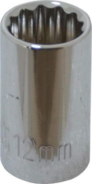 Paramount - 3/8" Drive, Standard Hand Socket - 12 Points, 1-3/16" OAL, Steel, Chrome Finish - USA Tool & Supply