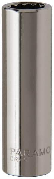 Paramount - 3/8", 1/4" Drive, Deep Hand Socket - 12 Points, 1-15/16" OAL, Steel, Chrome Finish - USA Tool & Supply