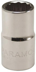 Paramount - 1/4" Drive, Deep Hand Socket - 12 Points, 1-15/16" OAL, Steel, Chrome Finish - USA Tool & Supply