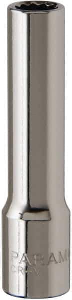 Paramount - 1/4", 1/4" Drive, Deep Hand Socket - 12 Points, 1-15/16" OAL, Steel, Chrome Finish - USA Tool & Supply