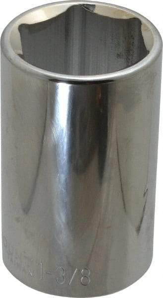 Paramount - 1-3/8", 1/2" Drive, Deep Hand Socket - 6 Points, 3-1/2" OAL, Steel, Chrome Finish - USA Tool & Supply