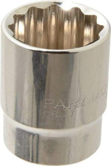 Paramount - 1/2" Drive, Standard Hand Socket - 12 Points, 1-1/2" OAL, Steel, Chrome Finish - USA Tool & Supply