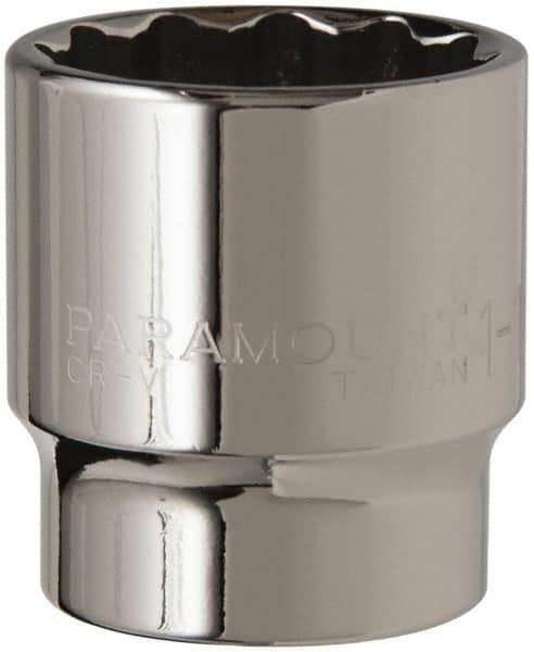 Paramount - 1-1/4", 1/2" Drive, Standard Hand Socket - 12 Points, 1-1/2" OAL, Steel, Chrome Finish - USA Tool & Supply