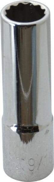 Paramount - 9/16", 1/2" Drive, Deep Hand Socket - 12 Points, 3-3/32" OAL, Steel, Chrome Finish - USA Tool & Supply