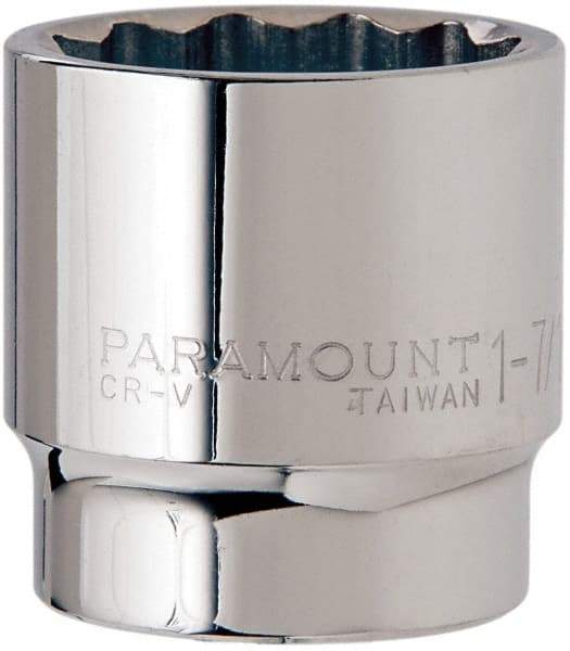 Paramount - 1-7/16", 1/2" Drive, Standard Hand Socket - 12 Points, 1-1/2" OAL, Steel, Chrome Finish - USA Tool & Supply