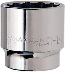 Paramount - 1-1/2", 1/2" Drive, Standard Hand Socket - 12 Points, 1-1/2" OAL, Steel, Chrome Finish - USA Tool & Supply