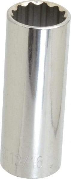 Paramount - 13/16", 1/2" Drive, Deep Hand Socket - 12 Points, 3-3/32" OAL, Steel, Chrome Finish - USA Tool & Supply