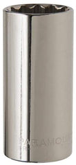 Paramount - 1-1/16", 1/2" Drive, Deep Hand Socket - 12 Points, 3-3/32" OAL, Steel, Chrome Finish - USA Tool & Supply