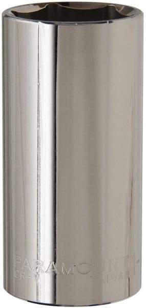 Paramount - 1-1/8", 1/2" Drive, Deep Hand Socket - 6 Points, 3-3/32" OAL, Steel, Chrome Finish - USA Tool & Supply