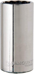 Paramount - 3/8" Drive, Deep Hand Socket - 12 Points, 2-1/2" OAL, Steel, Chrome Finish - USA Tool & Supply