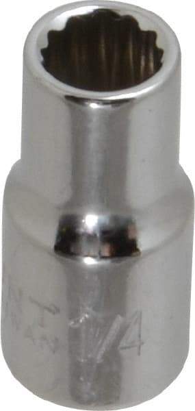 Paramount - 1/4", 1/4" Drive, Standard Hand Socket - 12 Points, 15/16" OAL, Steel, Chrome Finish - USA Tool & Supply