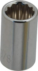 Paramount - 3/8", 1/4" Drive, Standard Hand Socket - 12 Points, 15/16" OAL, Steel, Chrome Finish - USA Tool & Supply