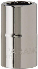 Paramount - 1/2" Drive, Standard Hand Socket - 12 Points, 1-1/2" OAL, Steel, Chrome Finish - USA Tool & Supply