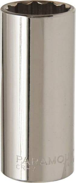 Paramount - 1", 1/2" Drive, Deep Hand Socket - 12 Points, 3-3/32" OAL, Steel, Chrome Finish - USA Tool & Supply