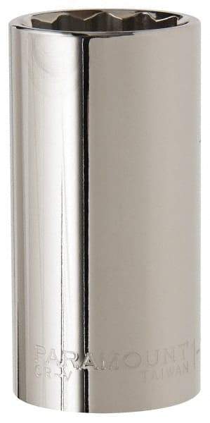 Paramount - 1-1/8", 1/2" Drive, Deep Hand Socket - 12 Points, 3-3/32" OAL, Steel, Chrome Finish - USA Tool & Supply