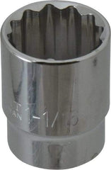 Paramount - 1-1/16", 1/2" Drive, Standard Hand Socket - 12 Points, 1-1/2" OAL, Steel, Chrome Finish - USA Tool & Supply