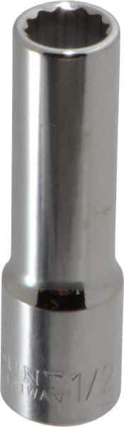 Paramount - 1/2", 1/2" Drive, Deep Hand Socket - 12 Points, 3-3/32" OAL, Steel, Chrome Finish - USA Tool & Supply