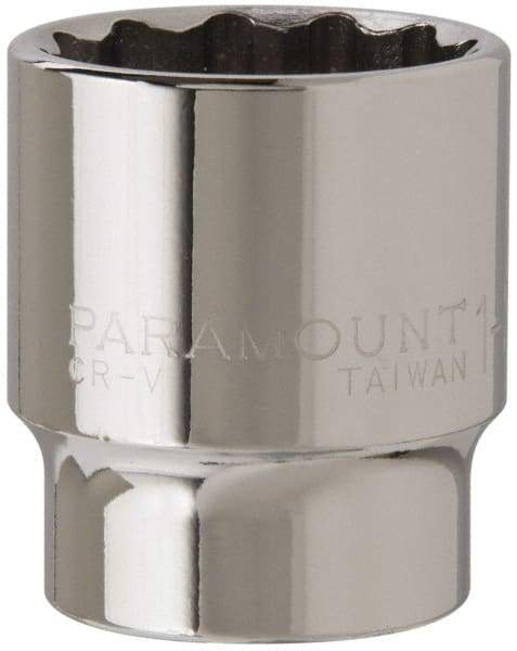 Paramount - 1-3/16", 1/2" Drive, Standard Hand Socket - 12 Points, 1-1/2" OAL, Steel, Chrome Finish - USA Tool & Supply