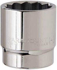 Paramount - 1-3/8", 1/2" Drive, Standard Hand Socket - 12 Points, 1-1/2" OAL, Steel, Chrome Finish - USA Tool & Supply