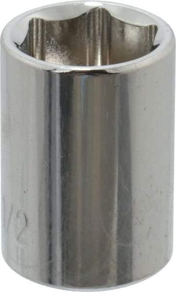 Paramount - 1/2", 1/4" Drive, Standard Hand Socket - 6 Points, 15/16" OAL, Steel, Chrome Finish - USA Tool & Supply