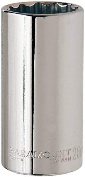 Paramount - 3/8" Drive, Deep Hand Socket - 12 Points, 2-1/2" OAL, Steel, Chrome Finish - USA Tool & Supply