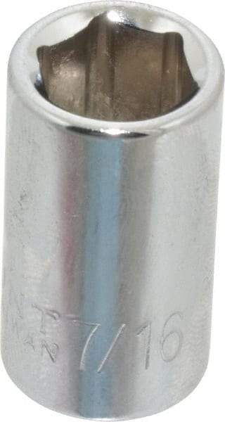 Paramount - 7/16", 3/8" Drive, Standard Hand Socket - 6 Points, 1-3/16" OAL, Steel, Chrome Finish - USA Tool & Supply