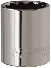 Paramount - 3/8" Drive, Standard Hand Socket - 12 Points, 1-3/16" OAL, Steel, Chrome Finish - USA Tool & Supply