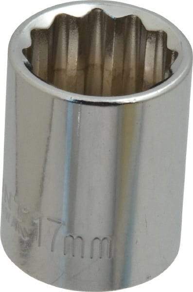 Paramount - 3/8" Drive, Standard Hand Socket - 12 Points, 1-3/16" OAL, Steel, Chrome Finish - USA Tool & Supply