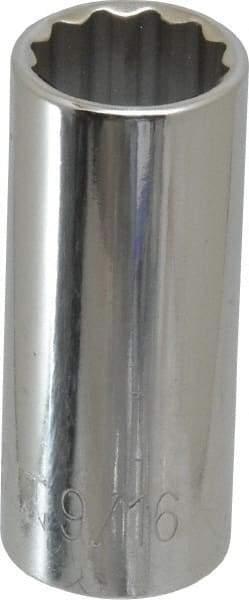 Paramount - 9/16", 3/8" Drive, Deep Hand Socket - 12 Points, 1-15/16" OAL, Steel, Chrome Finish - USA Tool & Supply