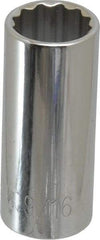 Paramount - 9/16", 3/8" Drive, Deep Hand Socket - 12 Points, 1-15/16" OAL, Steel, Chrome Finish - USA Tool & Supply