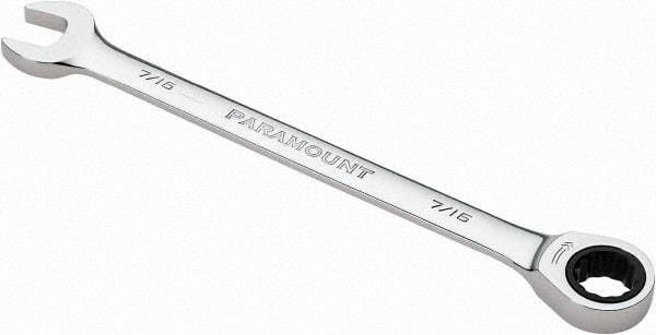 Paramount - 7/16" 12 Point Ratcheting Combination Wrench - 6-1/2" OAL, Chrome Vanadium Steel, Polished Finish - USA Tool & Supply