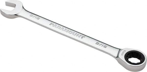 Paramount - 9/16" 12 Point Ratcheting Combination Wrench - 7-1/2" OAL, Chrome Vanadium Steel, Polished Finish - USA Tool & Supply