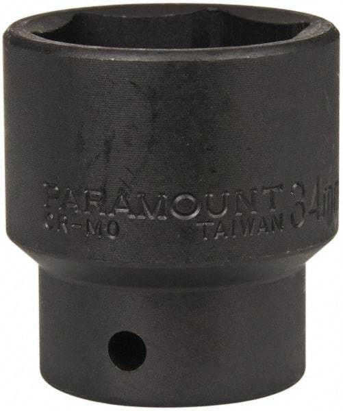 Paramount - 1/2" Drive 34mm Standard Impact Socket - 6 Points, 2" OAL - USA Tool & Supply