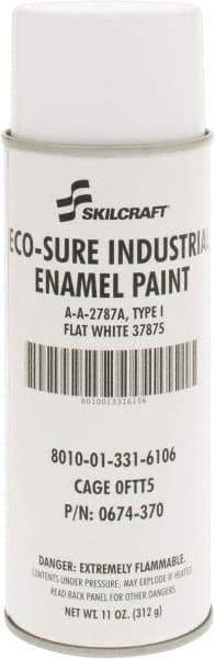 Ability One - White, Flat, Enamel Spray Paint - 8 to 10 Sq Ft per Can, 11 oz Container - USA Tool & Supply