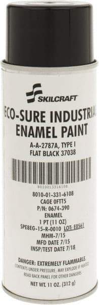 Ability One - Black, Flat, Enamel Spray Paint - 8 to 10 Sq Ft per Can, 11 oz Container - USA Tool & Supply